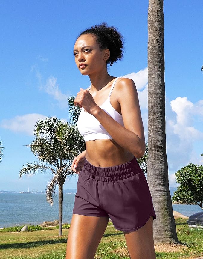 SANTINY Women's Running Shorts with Zip Pockets High Waisted Athletic Workout Gym Shorts for Women with Liner