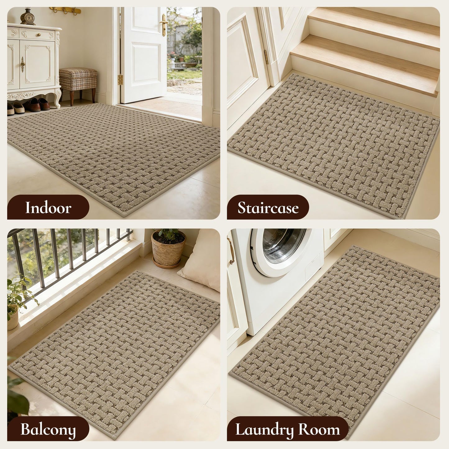FLOORHUG Door Mat Indoor Entrance 20x32, Non-Slip Washable Doormats Entry Way Mats, Dirt Resistant and Absorbent Welcome Mat, Easy Clean Low-Profile Doormat, Front Door, Inside Entrance, Beige