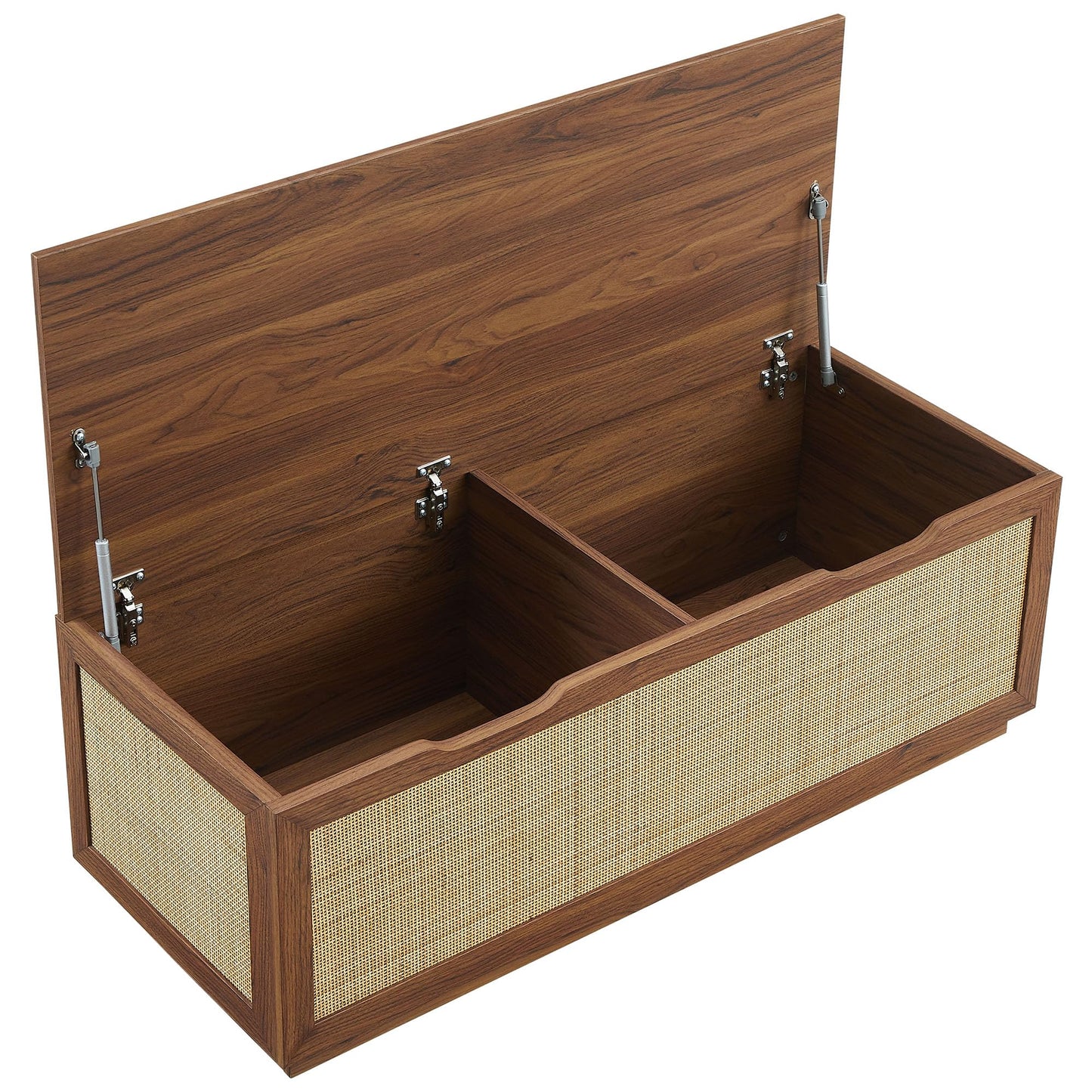 Modway Soma Rattan Storage Bench in Walnut – Faux Cane Flip-Top Low Profile Storage Ottoman for Bedroom, Entryway, or Living Room