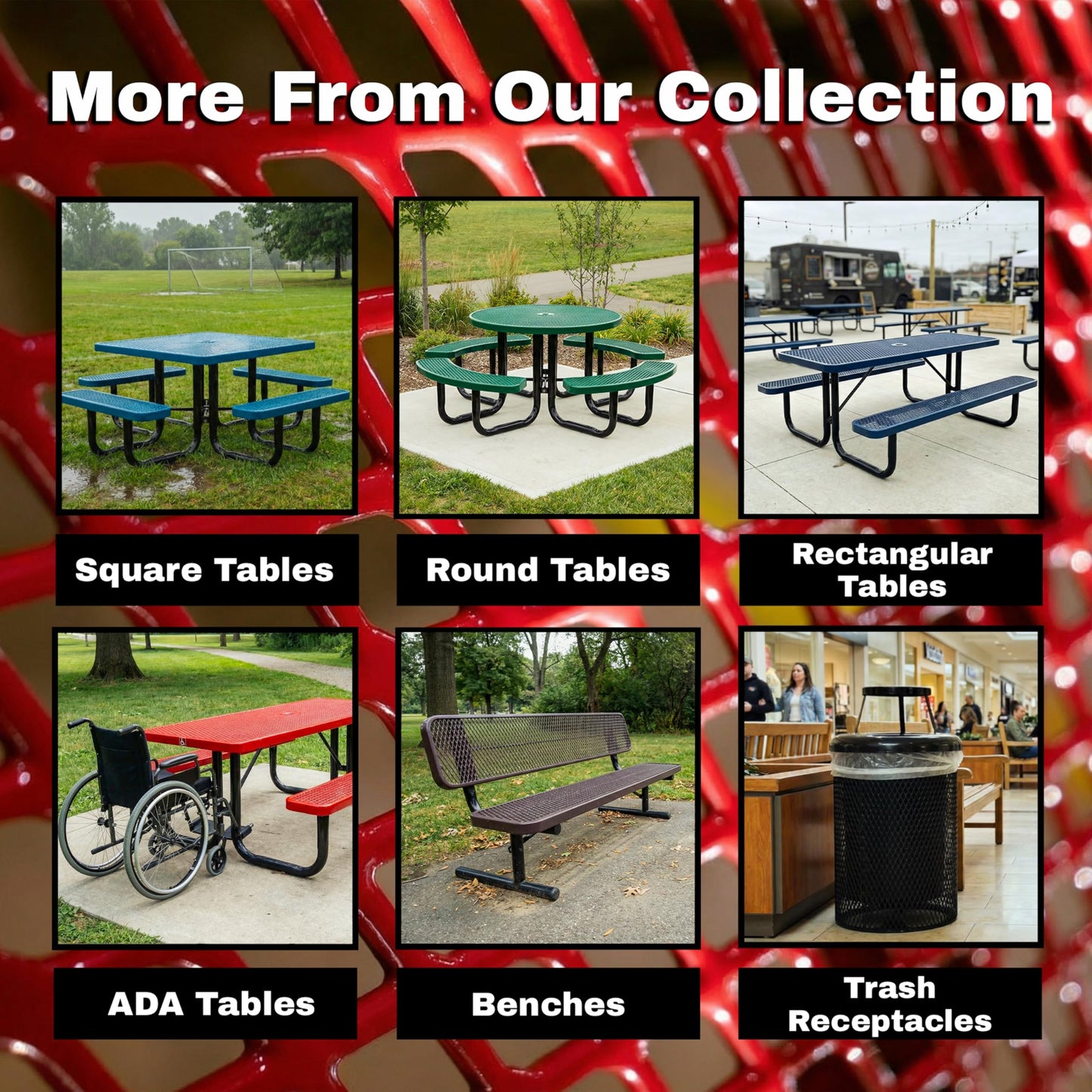 6' Rectangular Heavy-Duty Expanded Metal Brown Picnic Table