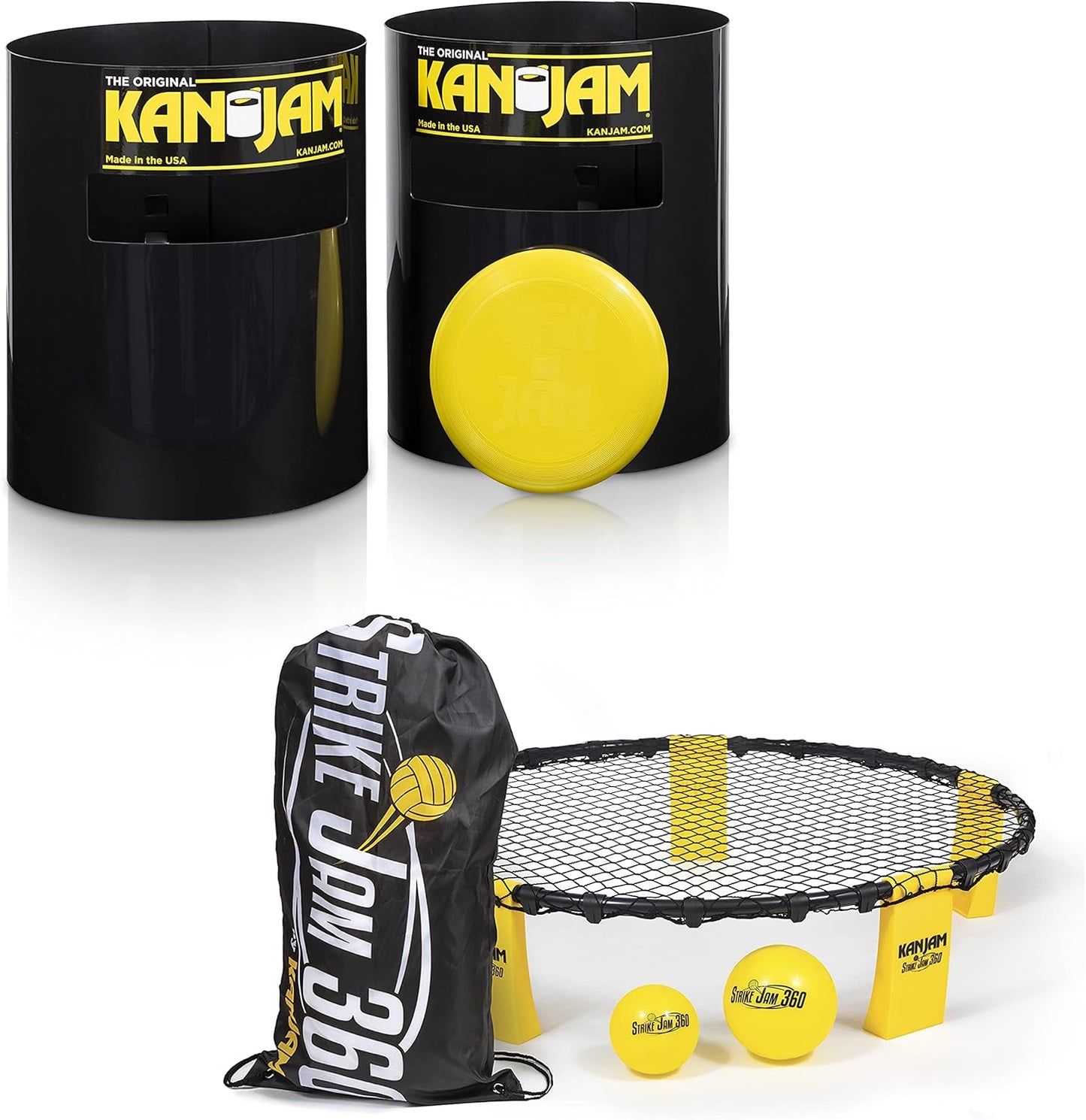 Kan Jam & Strike Jam Combo Outdoor Game Set – Flying Disc Toss & Roundnet Spike Ball Backyard Game – Portable Beach & Lawn Party Game with Carry Bag