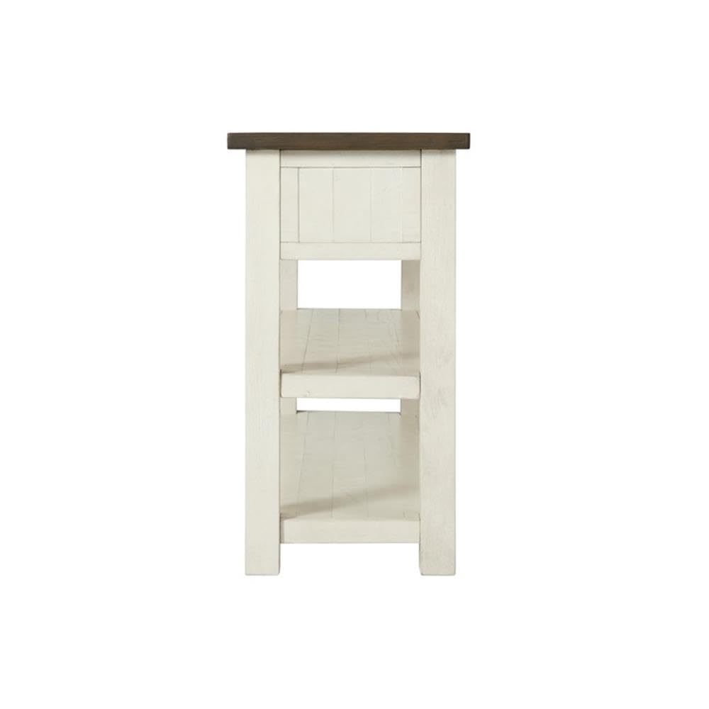 Martin Svensson Home Solid Wood Sofa Console Table, Cream White with Brown Top