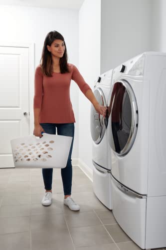 Rubbermaid 1.5 Bushel Capacity Durable Versatile Flex N Carry Portable Flexible Laundry Basket With Convenient Carrying Handles, White, Organization and Storage for Laundry/Garage/Home