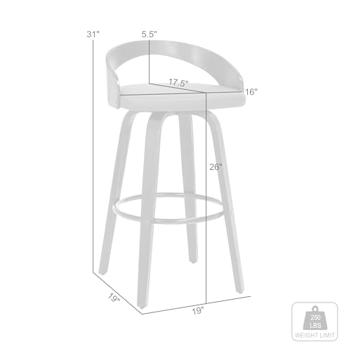 Armen Living Sonia 26" Seat Height Mid Century Modern Swivel Bar Stool for Kitchen Island Counter in Brown Faux Leather and Walnut Wood