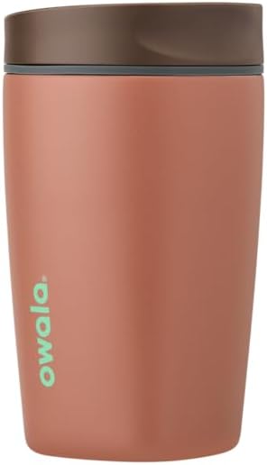 Owala SmoothSip Slider Insulated Stainless Steel Coffee Tumbler, Reusable Iced Coffee Cup, Hot Coffee Travel Mug, BPA Free 12 oz, Grey/Brown (Cozy Cocoa) (Pack of 8)
