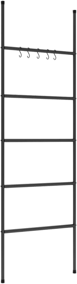 5-Tier Towel Rack Ladder, Modern Metal Wall-Leaning Towel Holder for Bathroom, Decorative Blanket Storage Organizer, Black Iron Finish, 68.9 Inches Tall
