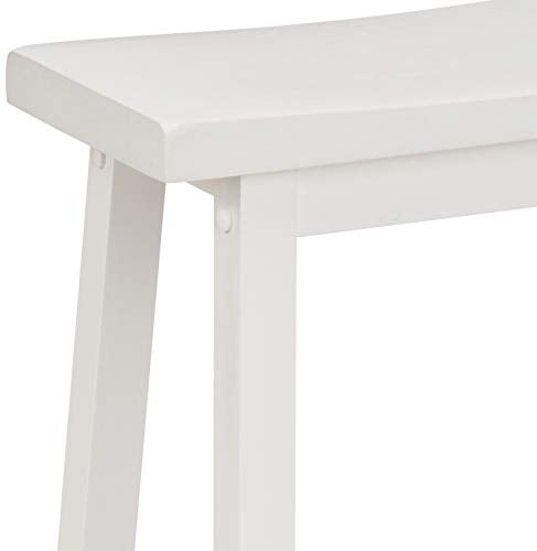 Amazon Basics Solid Wood Saddle-Seat Counter Height Bar Stools for Kitchen Island and Home Bar with Footrest, 29-Inch Height, White, Set of 2