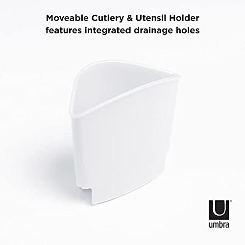 Umbra Sinkin Dish Drying Rack – Drainer Caddy with Removable Cutlery Holder – Use in Sink or On Counter, Standard, White/Nickel