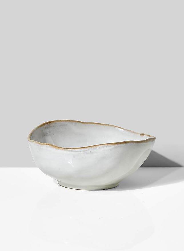 Serene Spaces Living Large Free-Form Edge Glazed Ceramic Bowl, Centerpiece for Vintage Weddings, Events, Measures 6" Long, 5.5" Wide, 2.75" Tall, Pack of 4