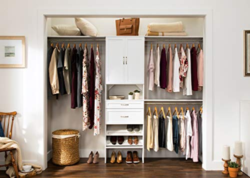 ClosetMaid SuiteSymphony Wood Closet Organizer System, 25-Inch Starter Kit with Tower and 3 Hang Rods and Shelving, Adjustable Shelves, Customizable Insert, Reach-in or Walk-in Closets, Pure White