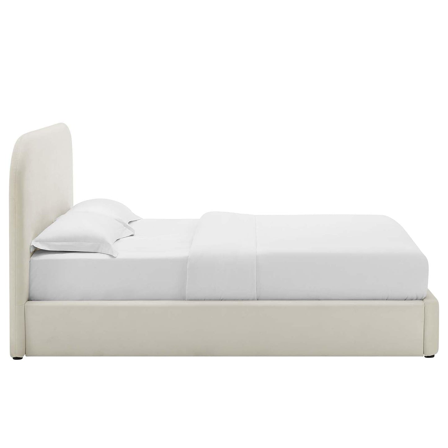 Modway Keynote Modern King Size Bed Frame with Curve Shaped Headboard in Alabaster, Upholstered Performance Velvet King Platform Bed, Soft Cloud Bed Frame, No Box Spring Needed