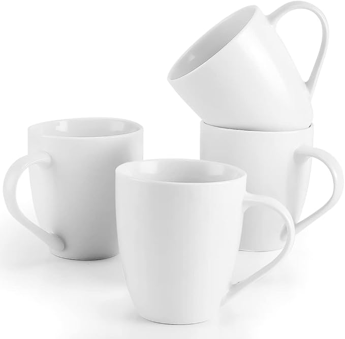 Mfacoy White Coffee Mugs Set of 4, 16 Ounce Mug with Handles, Ceramic Coffee Cups, Porcelain Mugs Sets, Large Coffee Mugs for Coffee, Tea, Hot Cocoa, Milk, Microwave and Dishwasher Safe