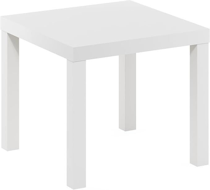 Furinno Classic Side Table, Square Modern End Table with 1.8 Thick Tabletop, Simple Night Stand, Bedside Table, Toolless Assembly, for Living Room, Bedroom, Plain White