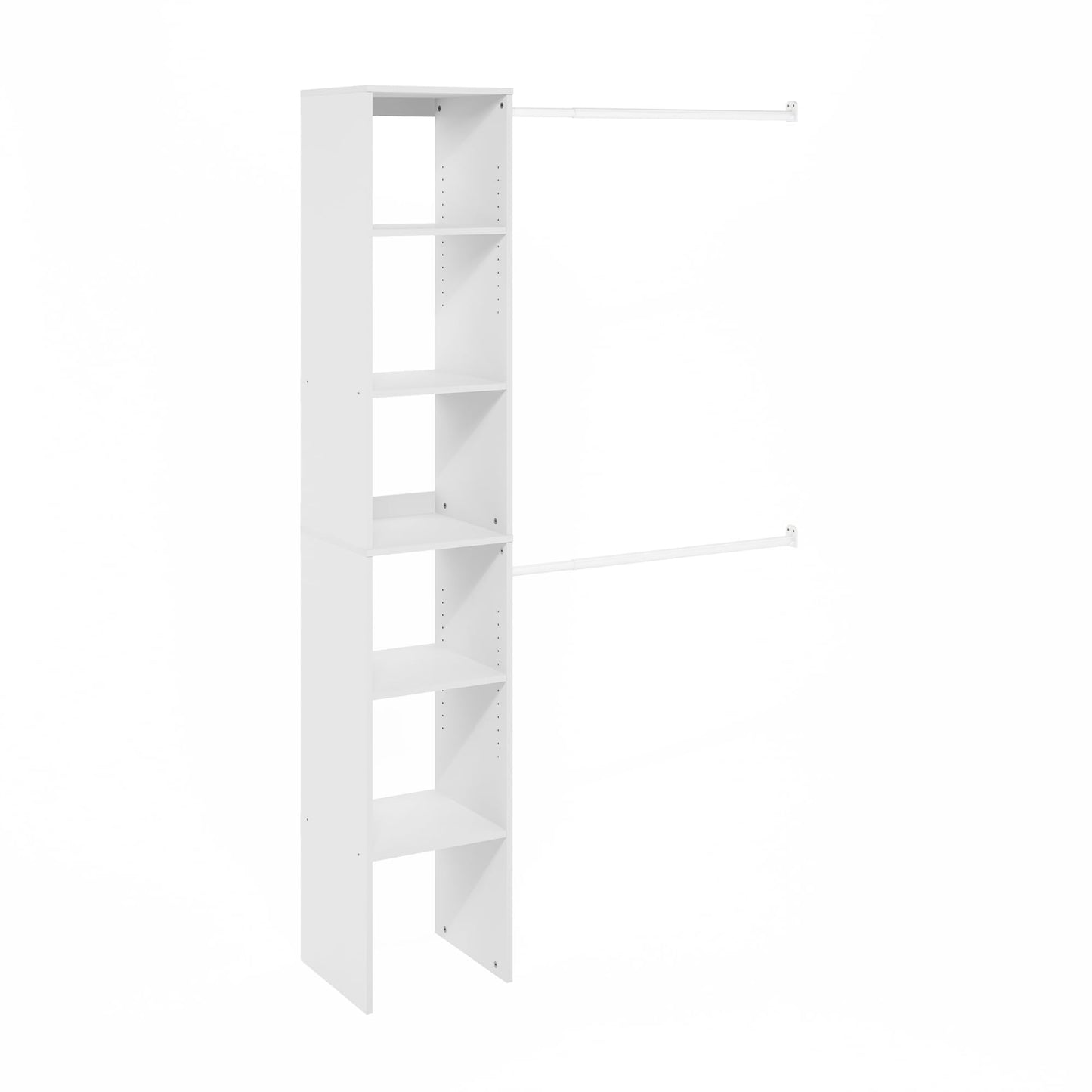 Furinno FANO Closet Organizers and Storage, 5-Tier Closet Storage Organizer with 2 Hanging Bars, Wardrobe Closet Shelf Towers, Adjustable Shelves, for Wardrobe, Bedroom, Living Room, White