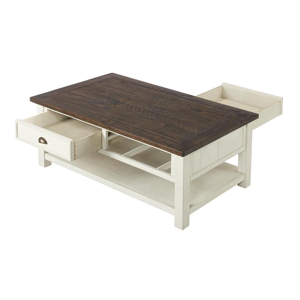 Martin Svensson Home Solid Wood Coffee Table, Cream White with Brown Top