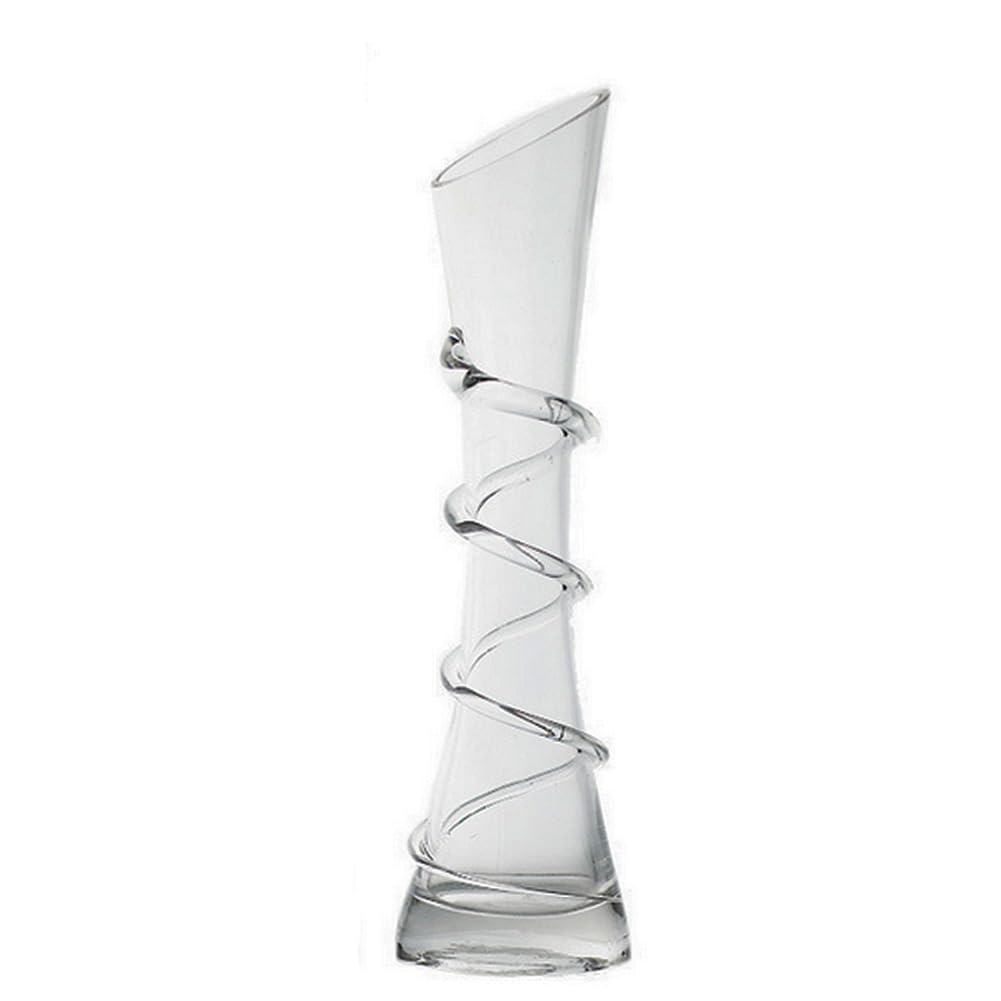 VANTOBEST Hand-Made Blown Art Bud Glass Vase, Clear Glass, Oblong Shape, Modern Style, Thread Pattern, Stemless, Perfect for Home Decorations