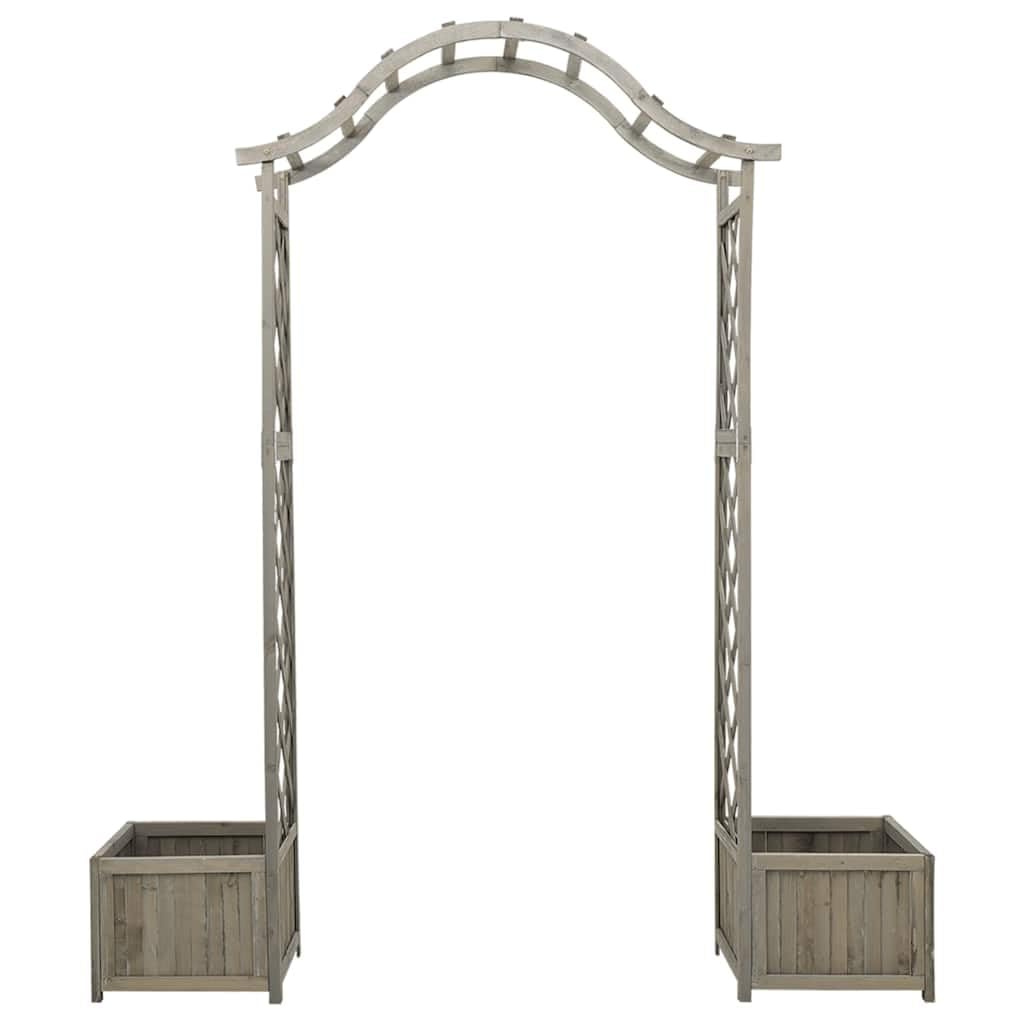 Large Wooden Garden Arch Grey Solid Firwood Pergola with Integrated Planters for Natural Wood Garden Structure