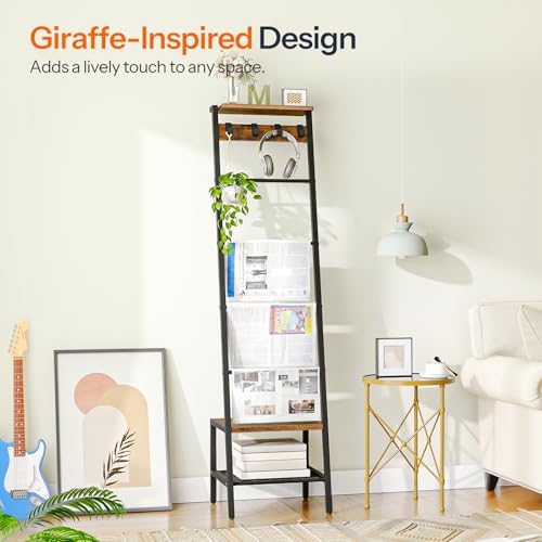 HOOBRO Blanket Ladder,Towel Rack with Hooks, Decorative Display Ladder Shelf, for Scarves, Industrial, Living Room, Bedroom, Rustic Brown and Black, BF52CJ01-BF13CJ01