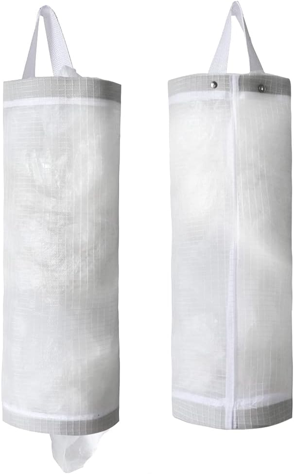 TOGETRUE Plastic Bag Holder, Mesh Grocery Bag Holder Hanging Storage Bag Dispenser (White 2 Packs)