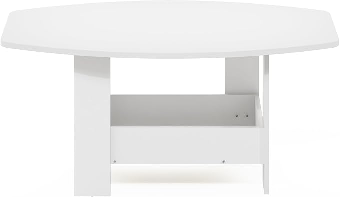 Furinno Simple Design Coffee Table, 2-Tier Modern Center Table with Lower Shelf, Round Corner Side Table, for Living Room, Bedroom, Home Office, White