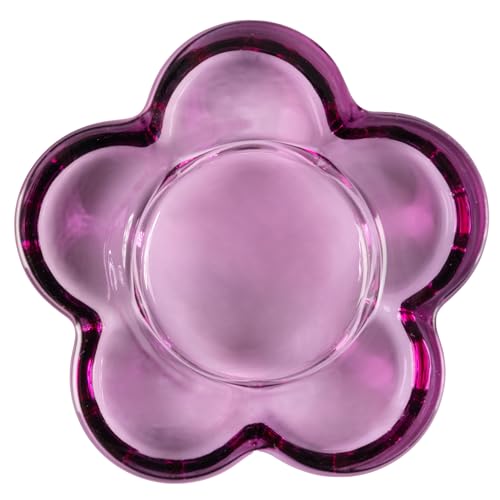 Karma Glass Flower Tealight Holder - Chunky Glass Candle Holder for Home & Party Decor, Wedding Table Centerpiece, Amethyst