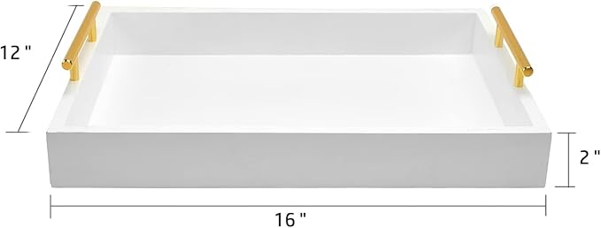 16"x12" Serving Trays with Handles, White Decorative Serving Tray, Ottoman Trays, Living Room, Bathroom, and Outdoors Decorative Trays (White)