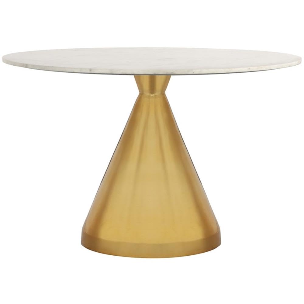 Meridian Furniture 885-T Emery Collection Modern | Contemporary Dining Table with Brushed Gold Stainless Steel, Genuine White Marble Top, 48" W x 48" D x 30" H, Gold
