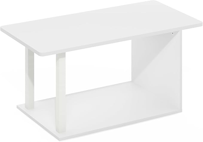 Furinno Basic Coffee Table, 2-Tier Modern Coffee Table with Open Shelf, Easy Assembly Side Table, for Living Room, Bedroom, Home Office, White