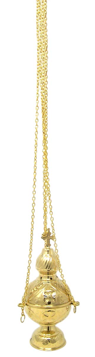 Needzo Brass Hanging Incense Burner with Chain, High Polished Censer, 8 4/5 Inches