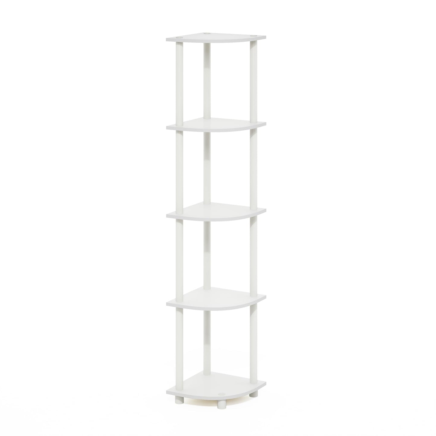 Furinno Turn-N-Tube Corner Shelf, 5-Tier Corner Bookshelf, Open Storage Shelves, for Organization and Storage, Living Room, Home Office, Garage, Bedroom, White