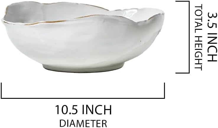 Serene Spaces Living Extra Large Free-Form Edge Glazed Ceramic Bowl - Fruit Basket, Dinnerware, Centerpiece for Weddings, Events, 10.5" Long, 8" Wide and 3.5" Tall, Pack of 8