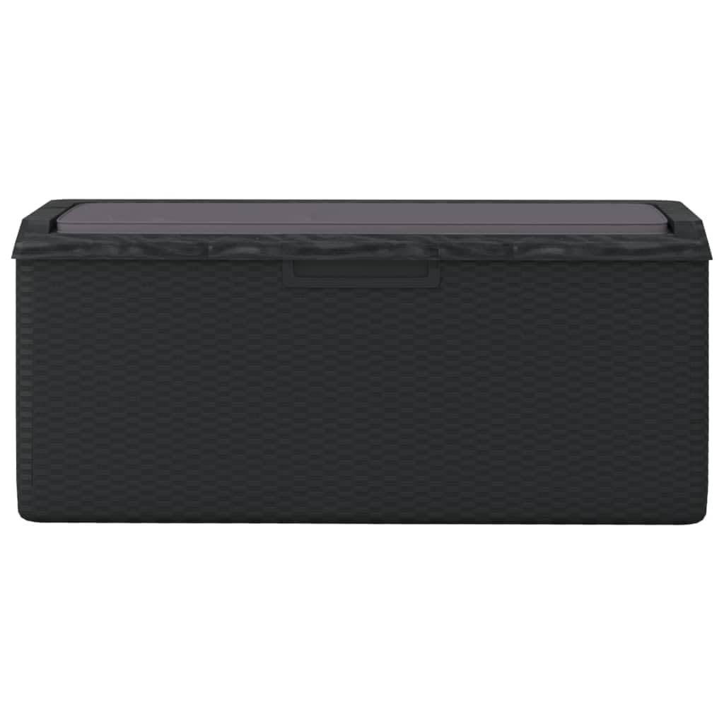 RCODSSK Rattan Look PP Storage Box with Seat Cushion, 92.5 gal Anthracite Patio Storage Chest for Cushions, Pillows, Blankets, and Toys, Gas-Lift Design, Lockable Outdoor for Garden