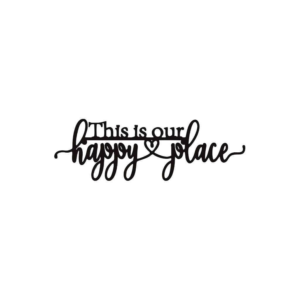 Happy Place Metal Wall Art - Custom Engraved Iron Sign Personalized Family Accent for Sunroom, RV and Outdoor Spaces | Cozy Metal Wall Art