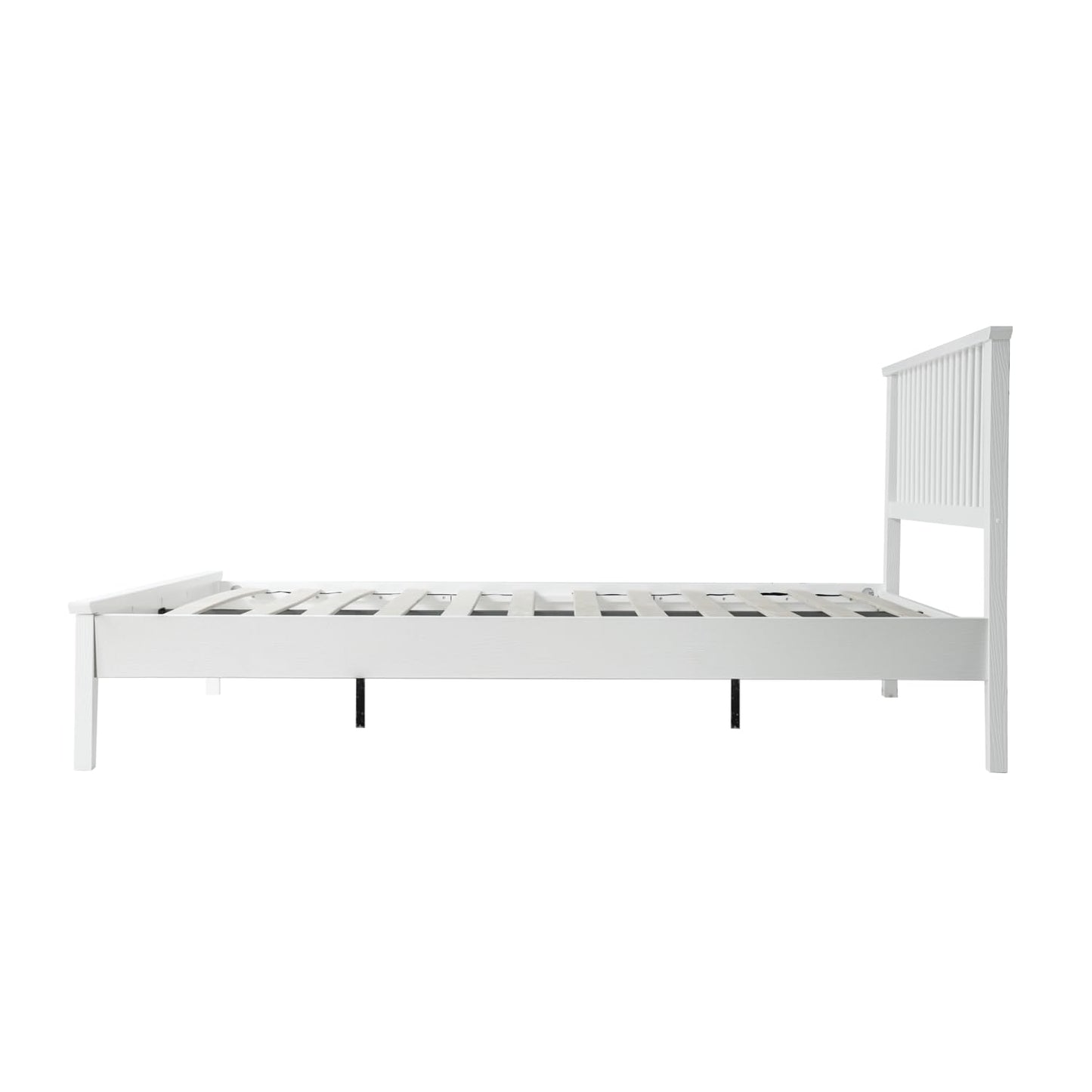 Full Size Bed Frame, Headboard & Footboard, Solid Wood Platform Bed, Anti-Slip & Noise-Free, 12 Durable Slatted Base, Centre Metal Legs, Easy Assembly, No Box Spring Needed, Pure White Finish YUF-39