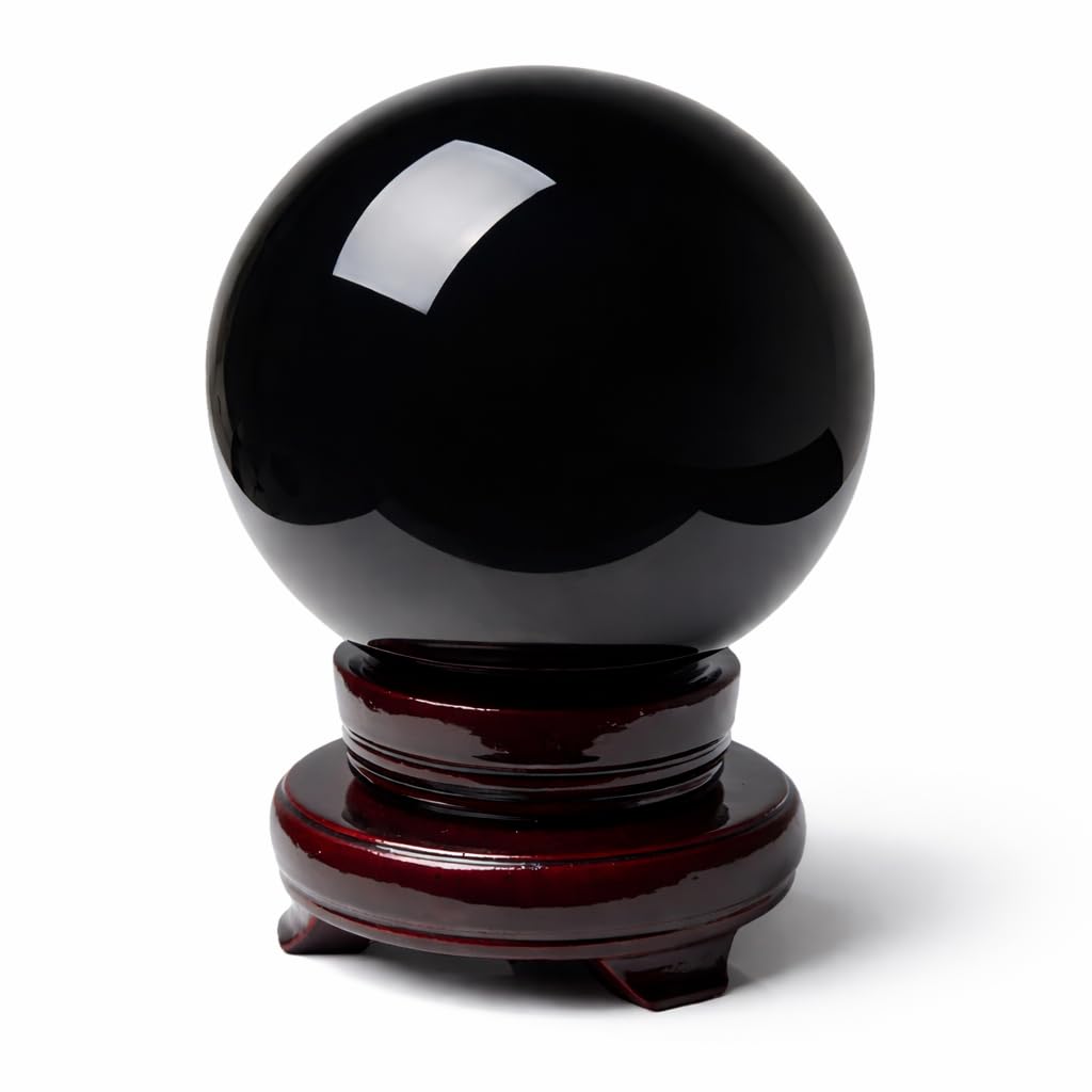 Mina Heal Rare Large Obsidian Crystal Sphere for Meditation, Healing, Feng Shui, and Protection – Handcrafted Black Obsidian Ball with Stand