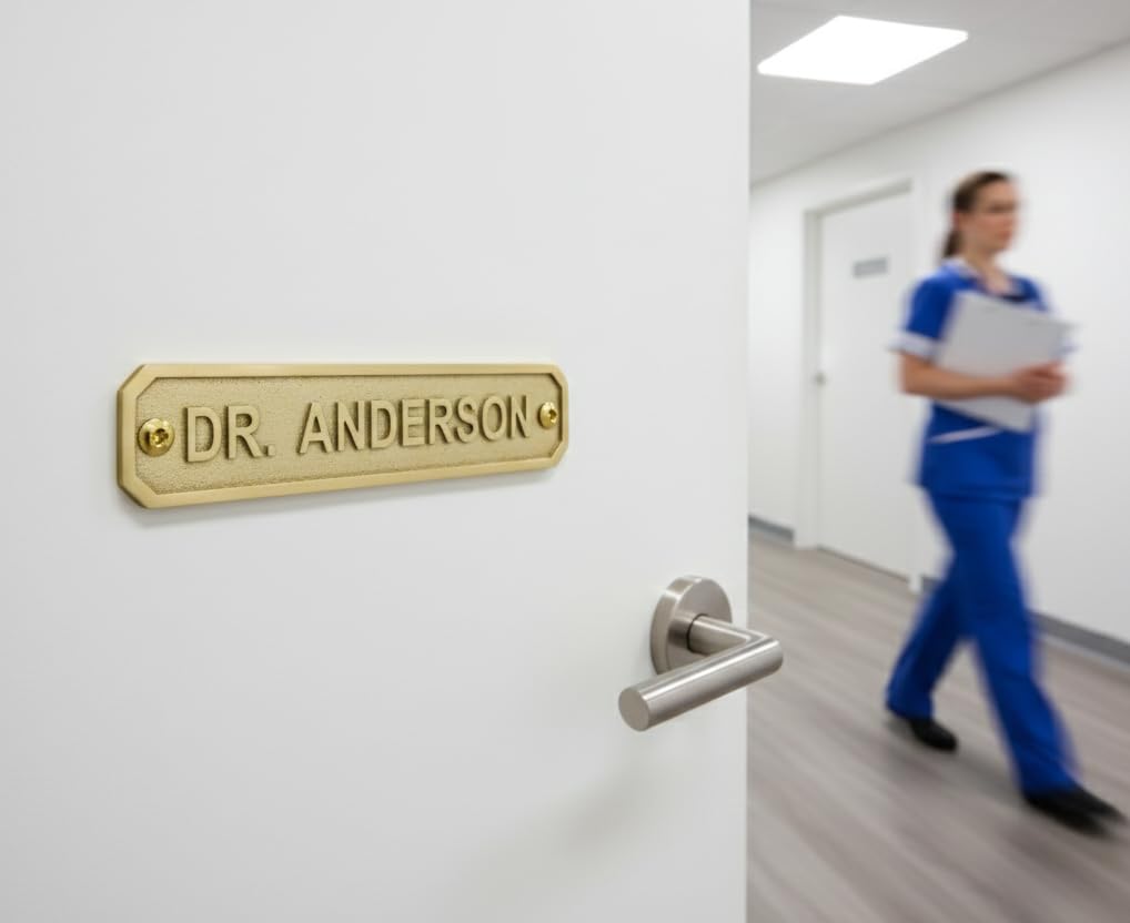 Custom Engraved Solid Brass Name Plate Plaque 22x5 cm – Personalized Door Sign for Home Office Desk Wall Entryway – Custom Text Gift for Business Housewarming