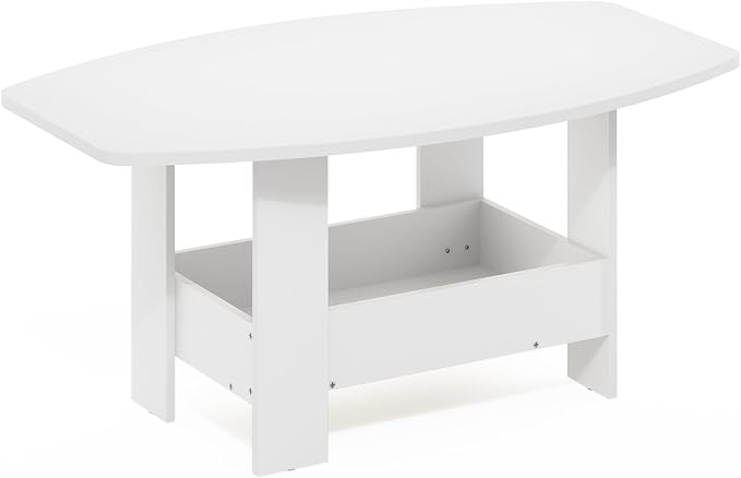 Furinno Simple Design Coffee Table, 2-Tier Modern Center Table with Lower Shelf, Round Corner Side Table, for Living Room, Bedroom, Home Office, White