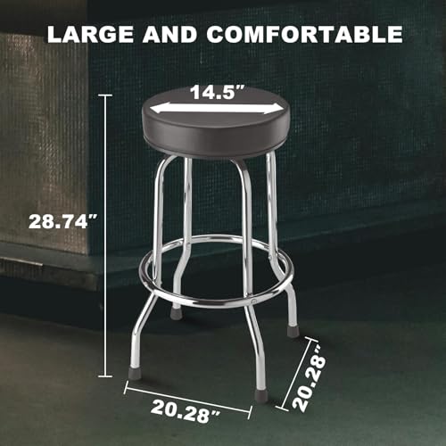 BIG RED Torin Swivel Bar Stool: Padded Garage/Shop Seat with Chrome Plated Legs, Black, 28.74" Tall, 18.5" Diameter