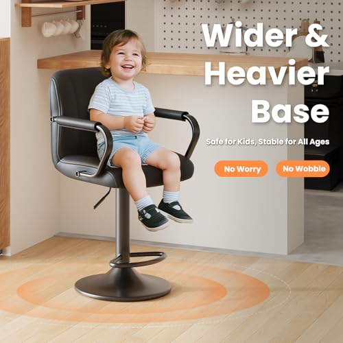 MALOL Set of 2 Modern Bar Stools with Backs - Adjustable High Chairs for Kitchen Island, Barstools for Home Bar, Island Stools, Sillas Altas para Barra de Cocina, Black PU Leather
