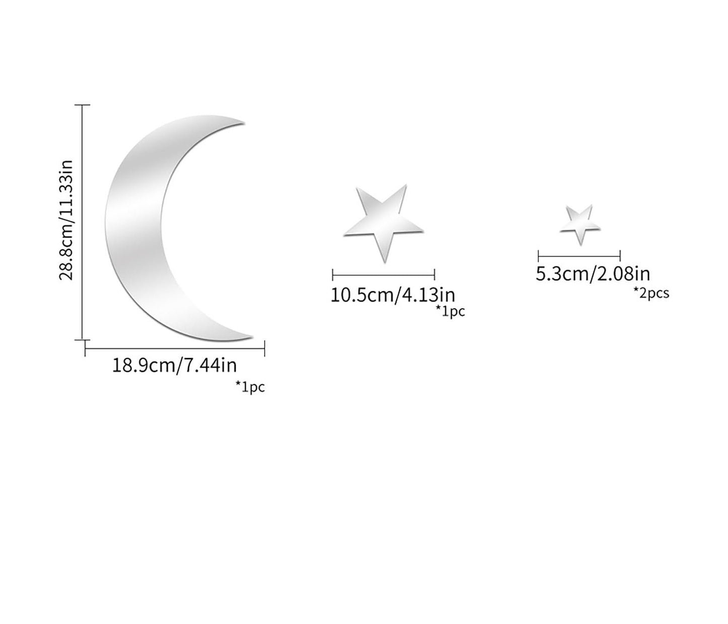 4PCS 3D Moon Moon Star Mirror Wall Decor,Star DIY Art Wall Decals Self Adhesive Decorative Stickers Decals for Kids Baby Nursery Living Room Bedroom Children's Room Playroom Decorations