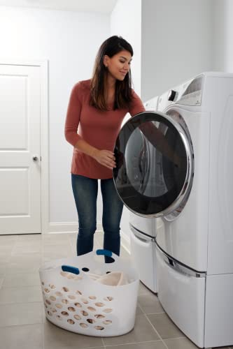 Rubbermaid 1.5 Bushel Capacity Durable Versatile Flex N Carry Portable Flexible Laundry Basket With Convenient Carrying Handles, White, Organization and Storage for Laundry/Garage/Home