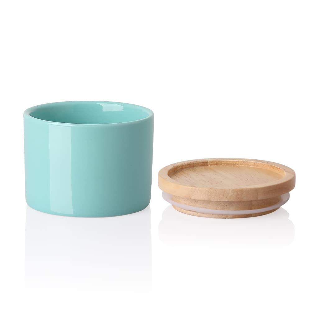 Sweejar Kitchen Canisters Ceramic Food Storage Jar, Stackable Containers with Airtight Seal Wooden Lid for Serving Ground Coffee, Tea, Sugar, Spice and More - 5 Fl Oz(Turquoise)