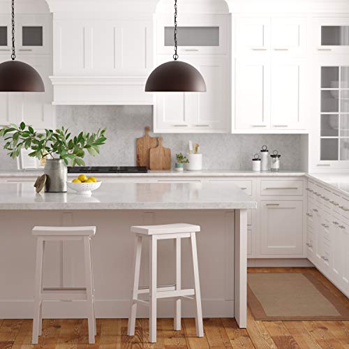 Amazon Basics Solid Wood Saddle-Seat Counter Height Bar Stools for Kitchen Island and Home Bar with Footrest, 29-Inch Height, White, Set of 2