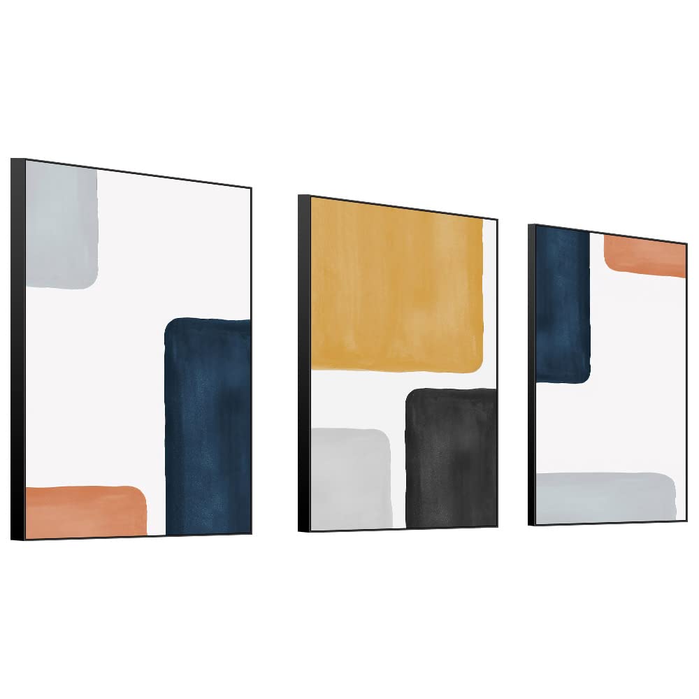 Wall Art Framed Wall Art Modern Abstract Canvas Wall Art 3 Piece Set Of Painted Prints Boho Style For Living Room Bathroom Kitchen Office Wall Decor Canvas Artwork (black 24" X 32"X 3 pieces)…