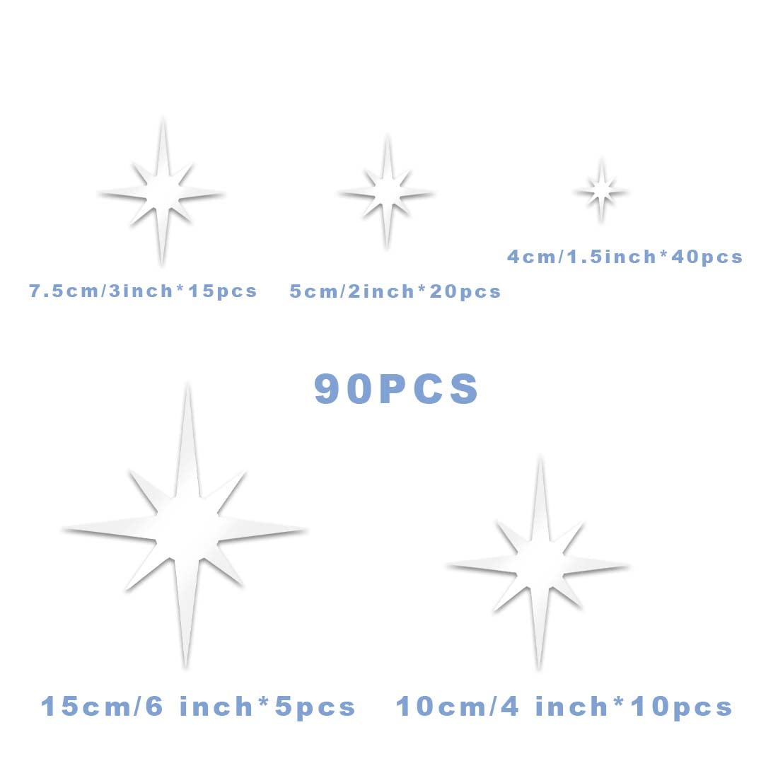 ELANE 100 Pcs Star Wall Decals Acrylic Star Mirror Wall Stickers Decor for Bathroom (Silver)