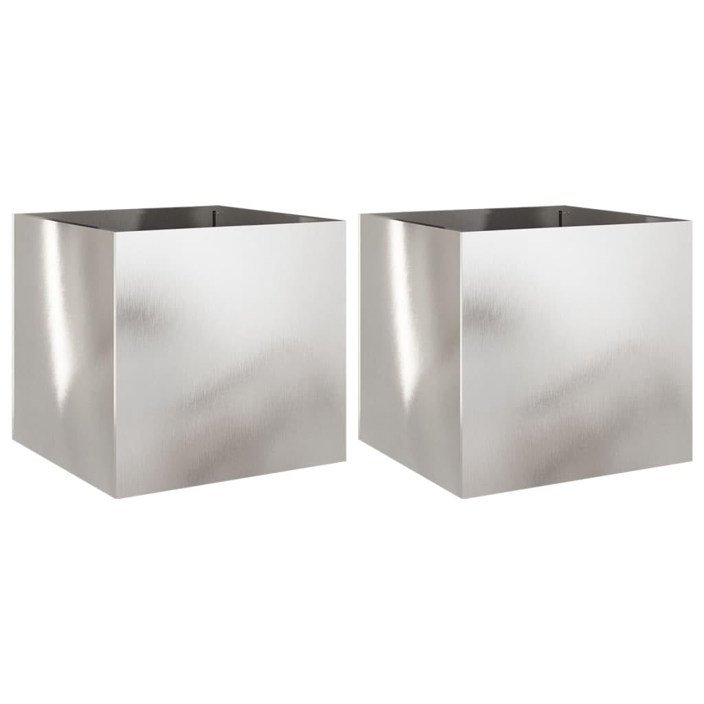 hliofuir Rectangular Stainless Steel Planter Set of 2 Silver Large 19.3x18.5x18.1 in Polished Indoor Outdoor Raised Garden Bed Box for Balcony Patio Living Room