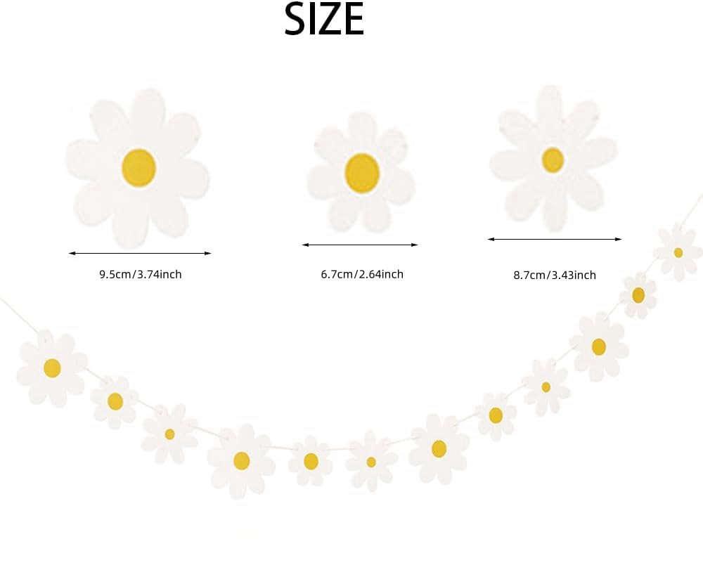 4 Packs Daisy Banner Garland Groovy Hippie Boho Birthday Decor Daisy Party Decoration Spring Flower Hanging Banner Daisy Paper Cutouts for Girl Birthday Supplies