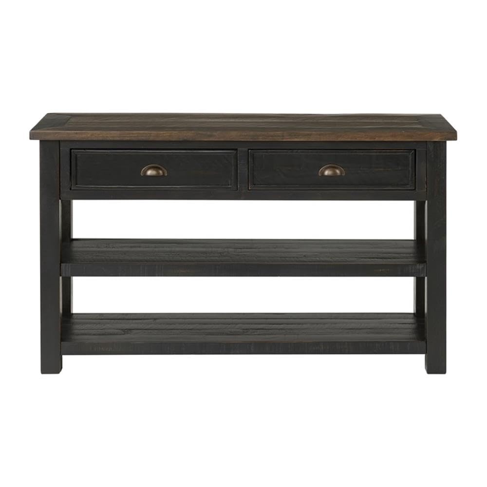Martin Svensson Home Solid Wood Sofa Console Table, Black with Brown Top