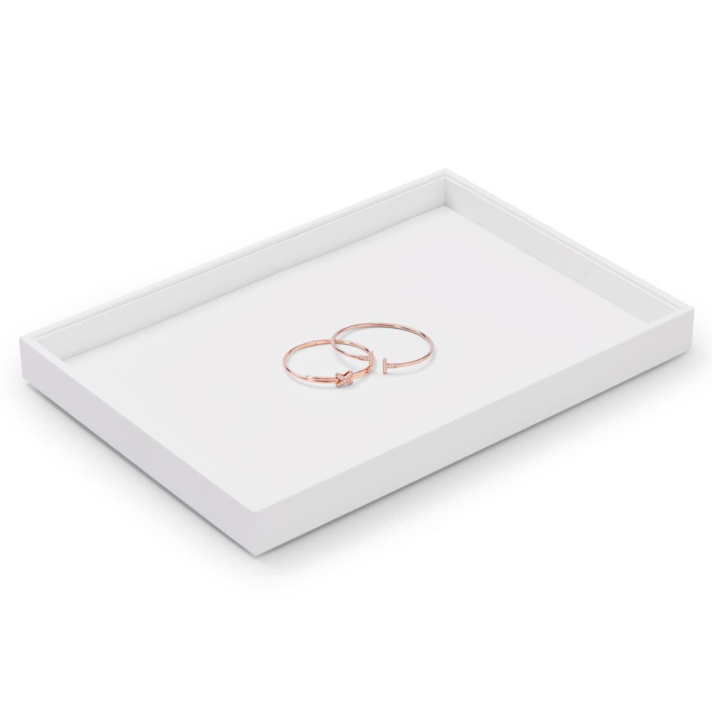 Papten PU Leather Jewelry Tray Necklace Bracelet Holder Stackable Jewelry Drawer Organizer Tray for Necklace Bracelets Watches Earring Ring Storage Display (White)