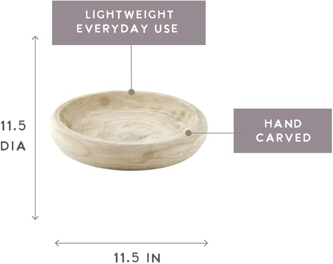 Santa Barbara Design Studio Wood Serving Bowl, Hand Carved Paulownia Wood Fruit Bowl/Decor, 11.5" Large, Natural